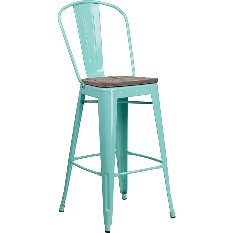 Flash Furniture ET-3534-30-MINT-WD-GG Mint Green Bar Stool, 500 lb. Capacity, Galvanized Steel Frame, Wood Seat, Distressed Finish