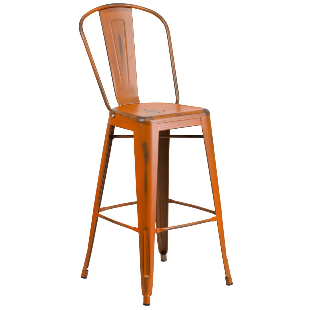 Flash Furniture ET-3534-30-OR-GG Commercial Outdoor Bar Stool, 500 lb, Orange, Galvanized Steel, Distressed Finish