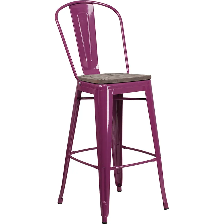 Flash Furniture ET-3534-30-PUR-WD-GG Purple Bar Stool, 500 lb. Capacity, Galvanized Steel Frame, Wood Seat, Distressed Finish