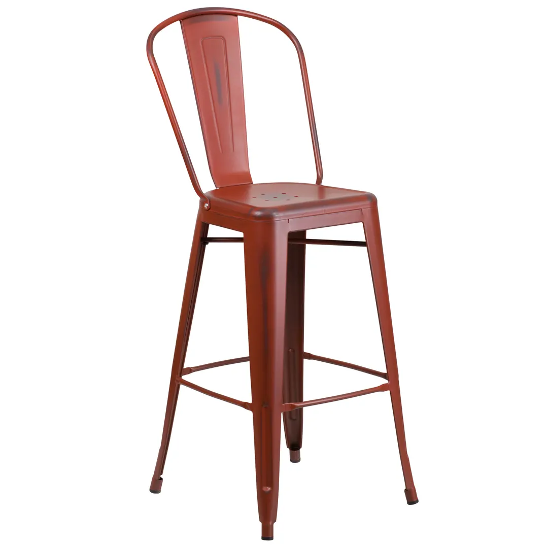 Flash Furniture ET-3534-30-RD-GG Commercial Outdoor Bar Stool, 500 lb, Kelly Red, Galvanized Steel, Distressed Finish