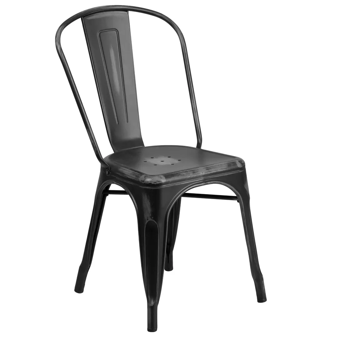 Flash Furniture ET-3534-BK-GG - Stackable Outdoor Chair, 500 lbs, Black Frame & Seat, Powder‑Coat, Stacks 8 High