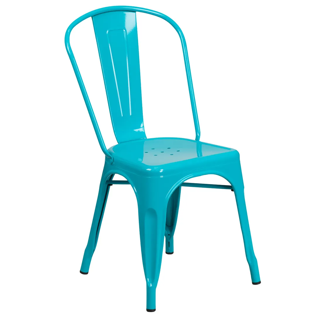 Flash Furniture ET-3534-CB-GG Stackable Outdoor Chair, 500 lbs, Teal/Blue Metal, Slat Back, Stacks 8 High
