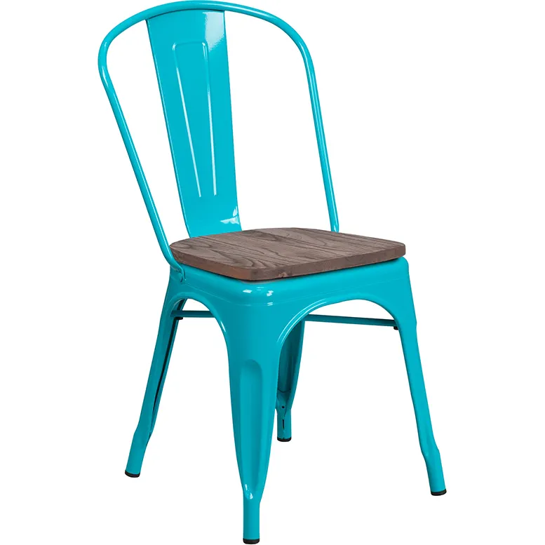 Flash Furniture ET-3534-CB-WD-GG Stacking Side Chair, Teal Blue, 500 lb, Metal Back, Wood Seat