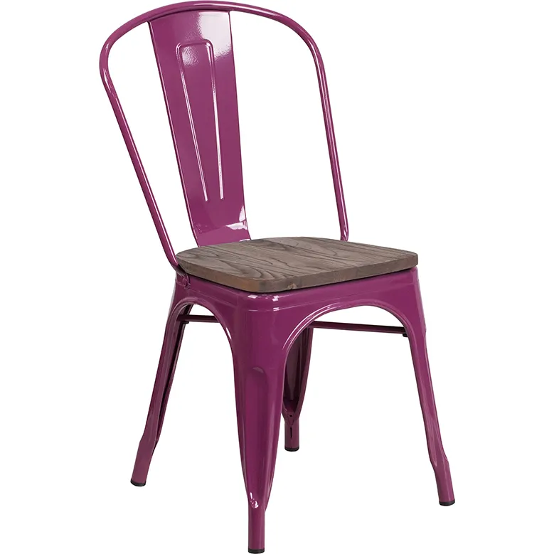 Flash Furniture ET-3534-PUR-WD-GG Purple Stackable Chair, 500 lb Capacity, Metal Back, Wood Seat