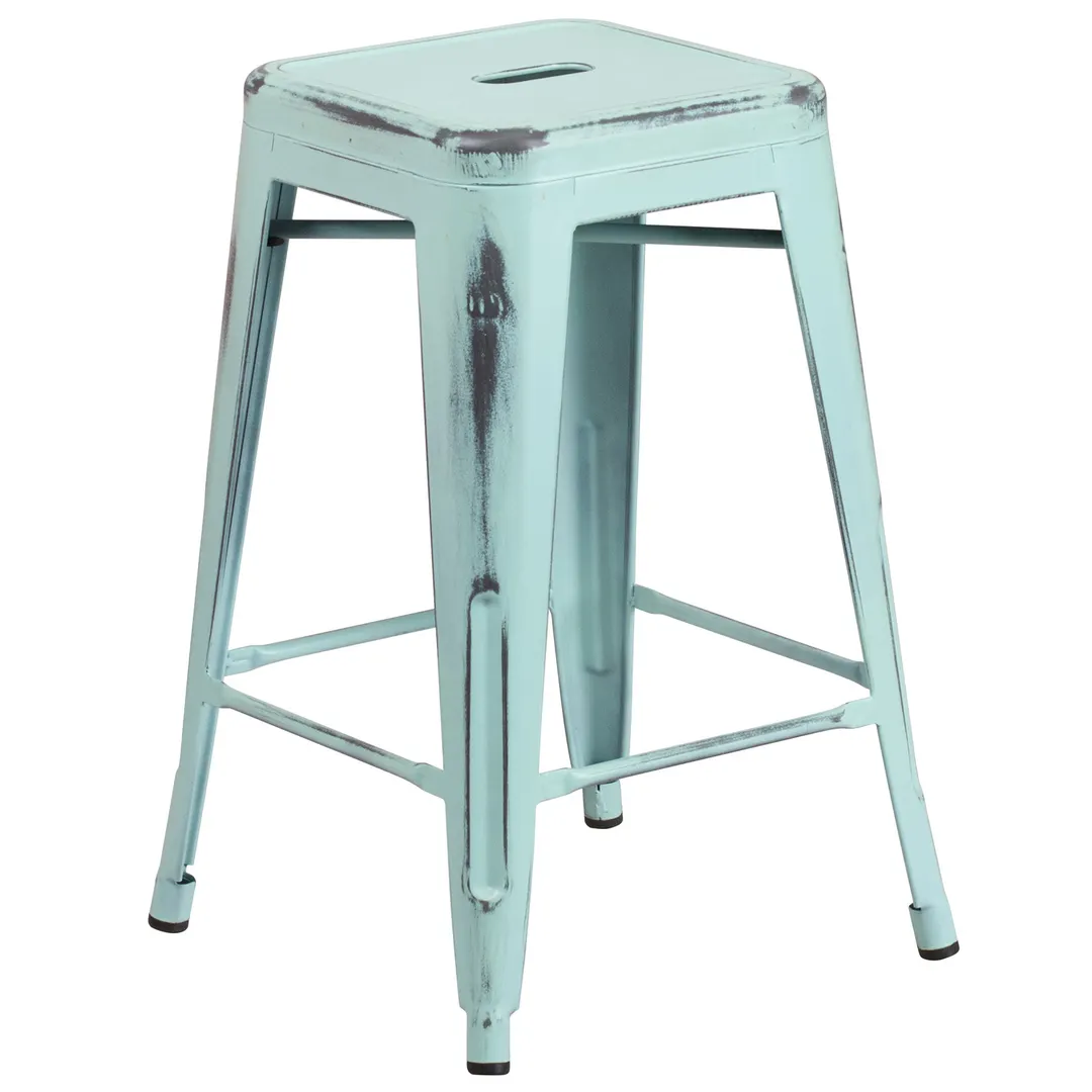 Flash Furniture ET-BT3503-24-DB-GG Backless Stacking Bar Stool, 500 lb, Galvanized Steel, Blue Green Finish