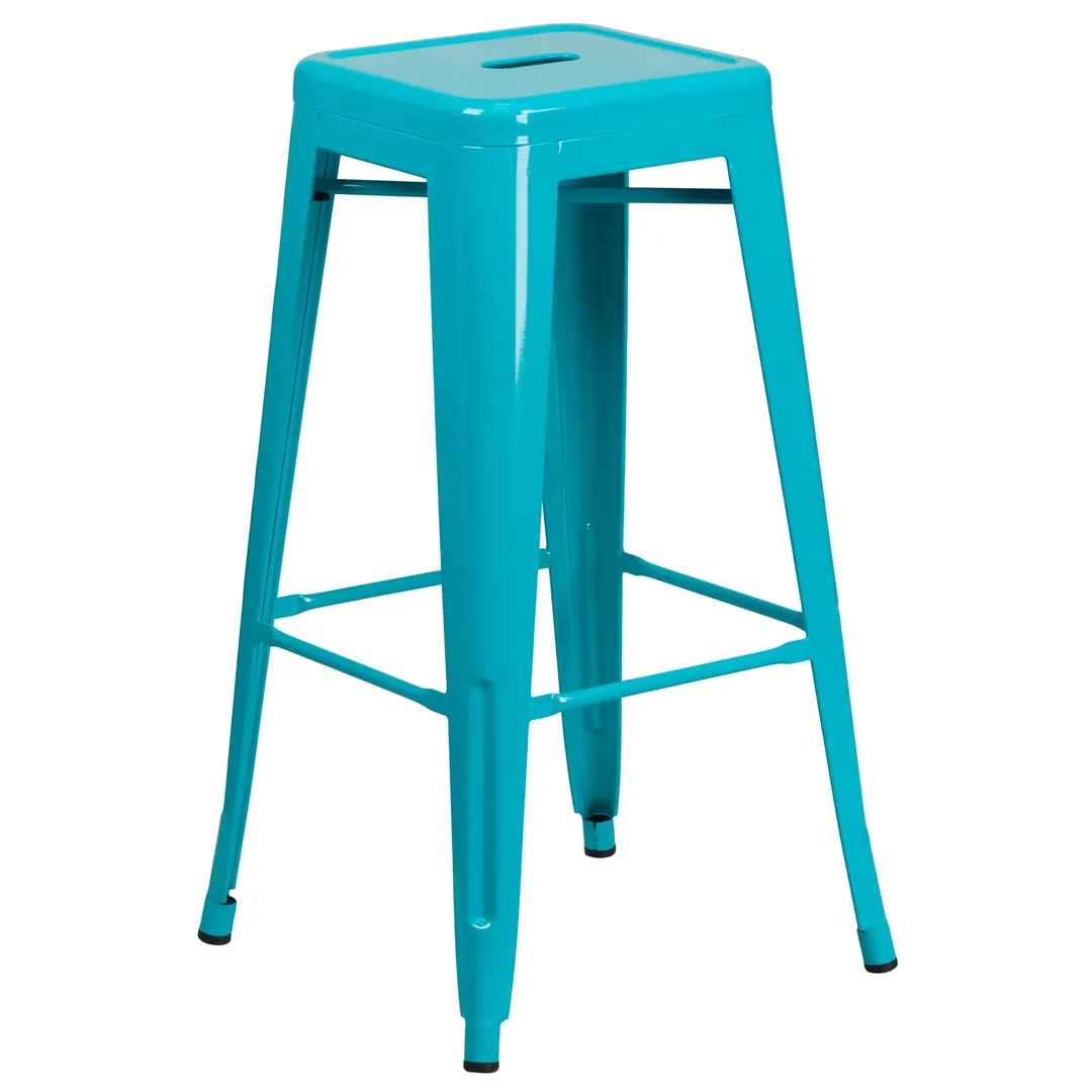 Flash Furniture ET-BT3503-30-CB-GG Stacking Backless Bar Stool, 500 lb, Galvanized Steel, Crystal Teal/Blue