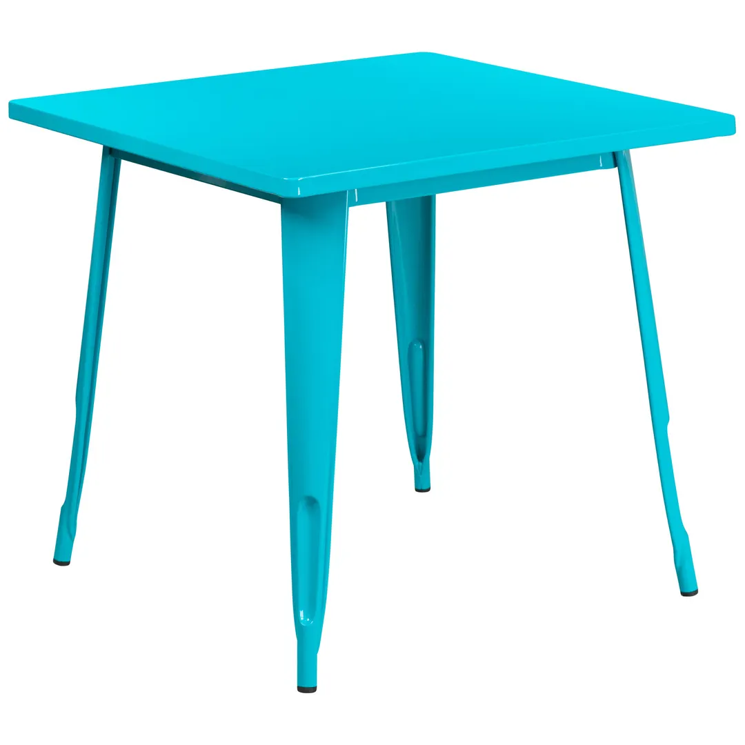 Flash Furniture ET-CT002-1-CB-GG Square Dining Table, 31.5Wx31.5D, Galvanized Steel, Crystal Blue/Teal