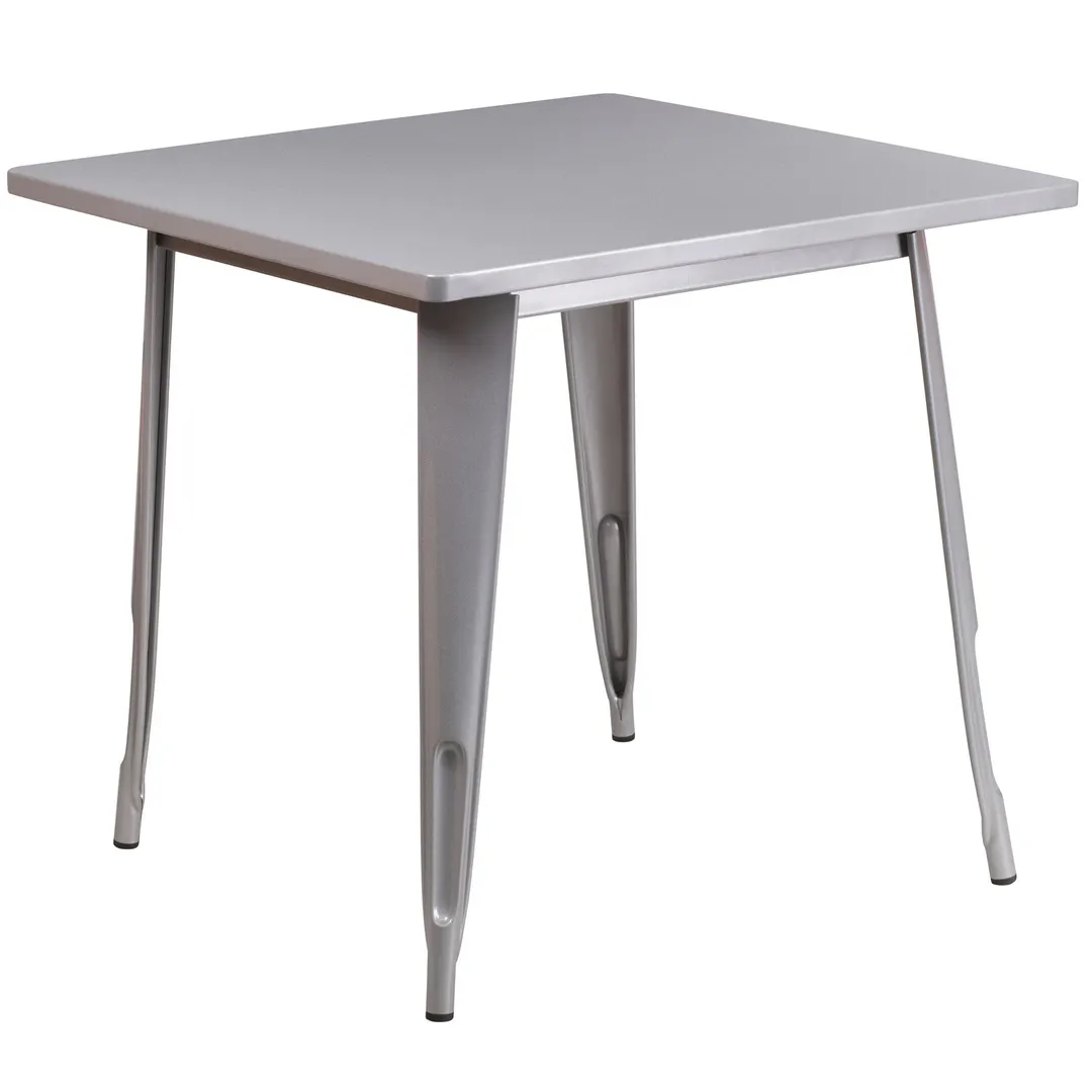 Flash Furniture ET-CT002-1-SIL-GG Square Dining Table, 31.5Wx31.5Dx29.5H, Silver, Galvanized Steel, Powder Coat Finish