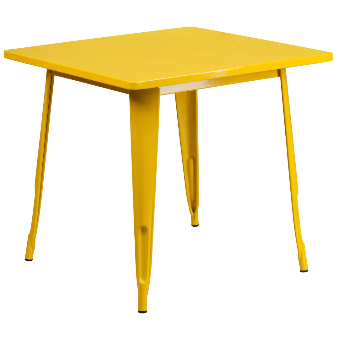 Flash Furniture ET-CT002-1-YL-GG Square Dining Table, 31.5Wx31.5Dx29.5H, Yellow, Galvanized Steel, Powder Coat Finish