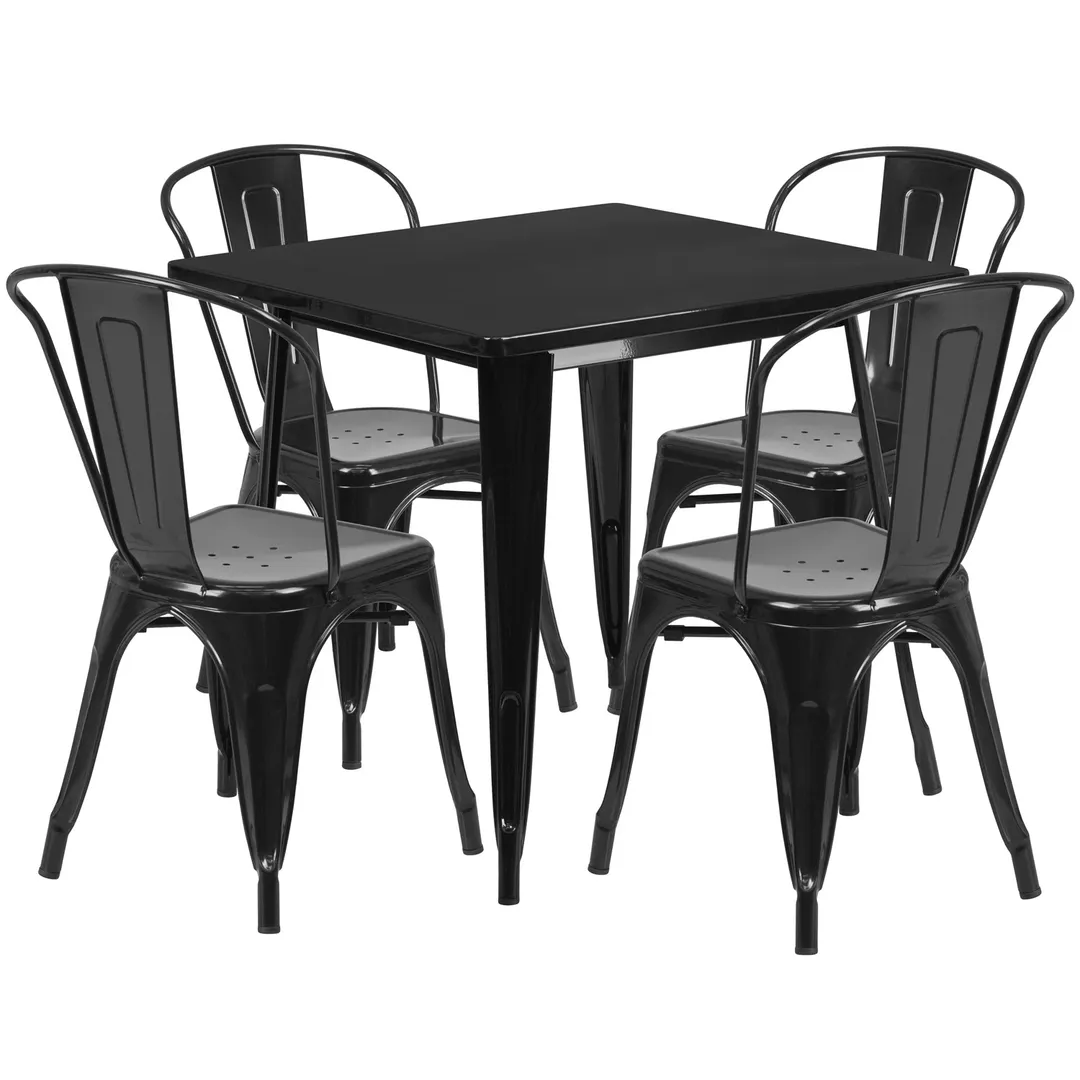 Flash Furniture ET-CT002-4-30-BK-GG 31x31 Square Table Set with 4 Chairs, Black Powder Coat Finish