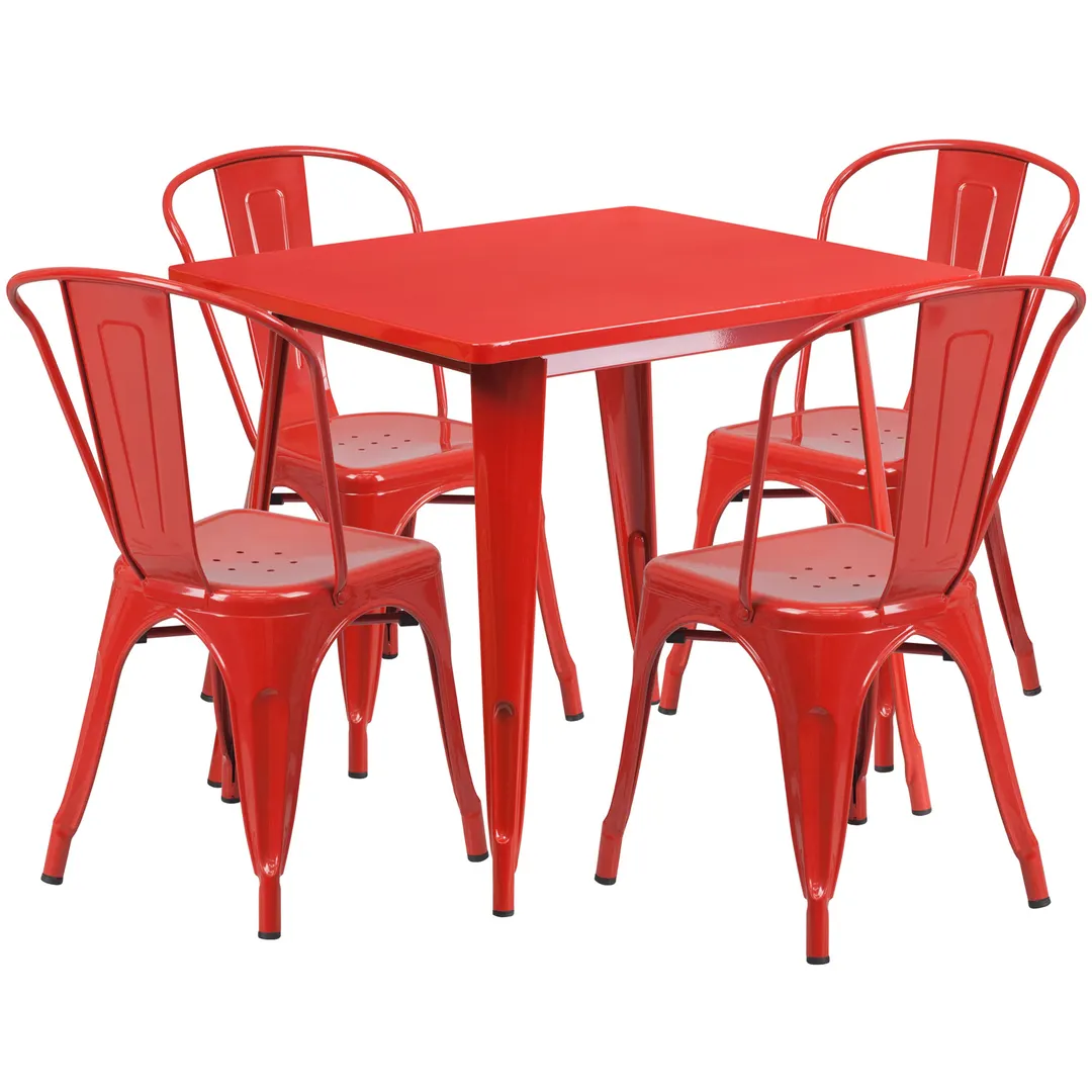 Flash Furniture ET-CT002-4-30-RED-GG 31x31 Square Table Set, Red Powder Coat, 4 Chairs, 29 Height