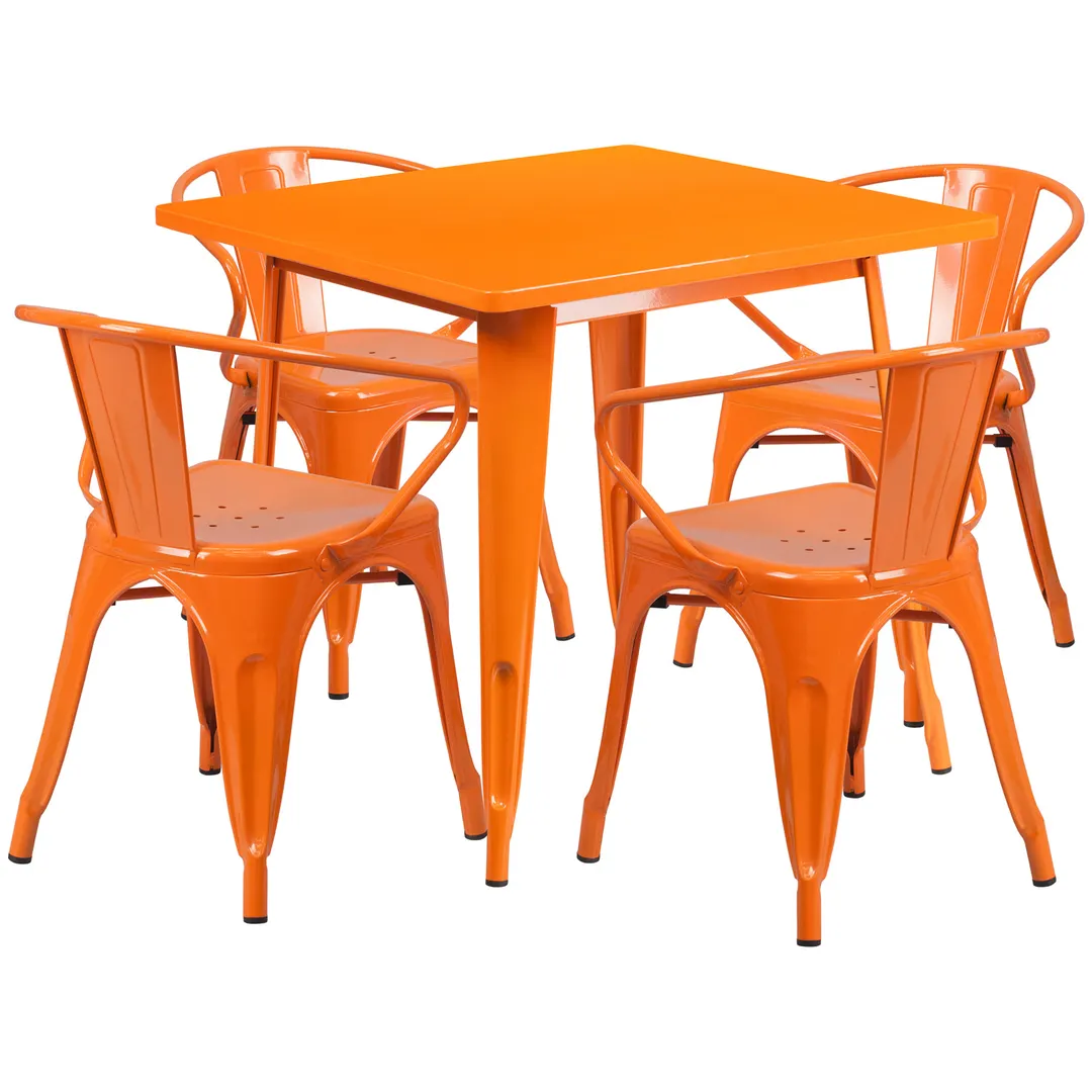 Flash Furniture ET-CT002-4-70-OR-GG 31x31 Square Table Set, Orange, 29H, 4 Chairs, Galvanized Steel, Powder Coat Finish