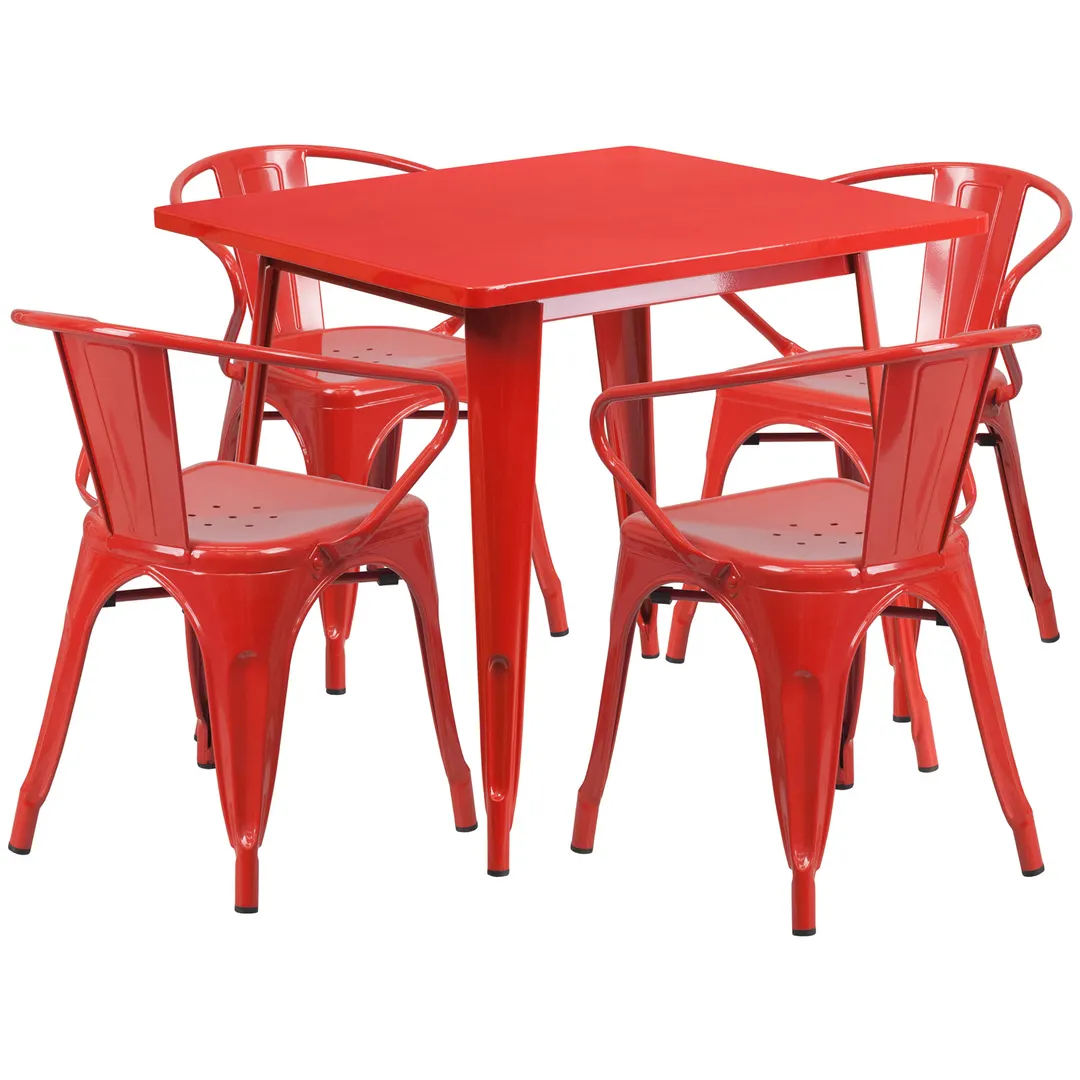 Flash Furniture ET-CT002-4-70-RED-GG 31x31 Square Red Table & Chair Set with 4 Chairs