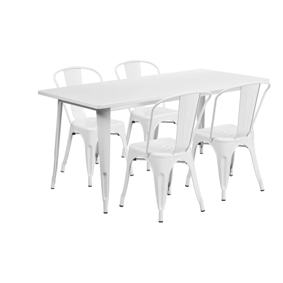 Flash Furniture ET-CT005-4-30-WH-GG 63" Rectangular White Outdoor Table Set with 4 Chairs