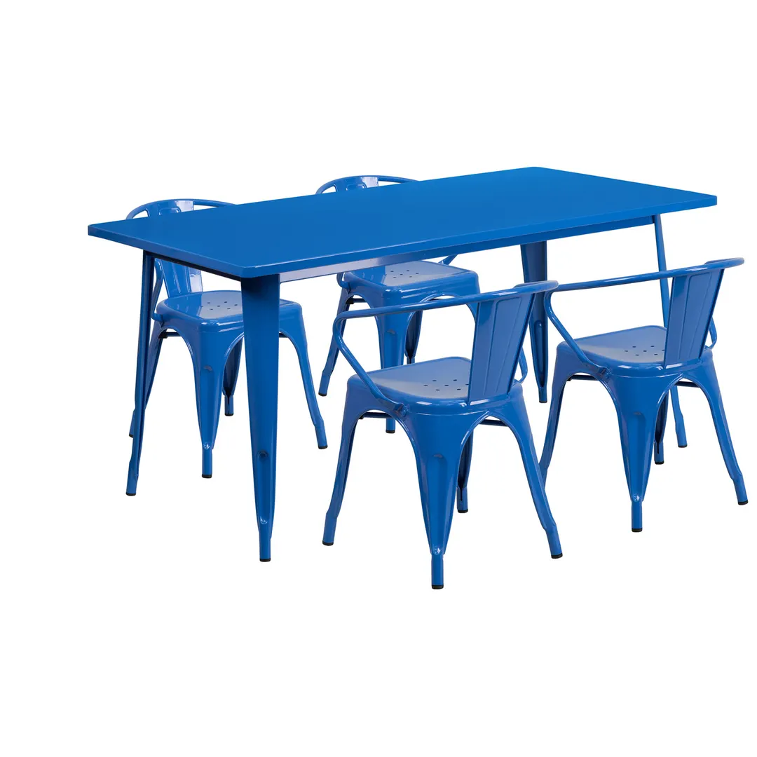 Flash Furniture ET-CT005-4-70-BL-GG 63" Rectangular Outdoor Table Set with 4 Chairs, Blue Powder Coat Finish