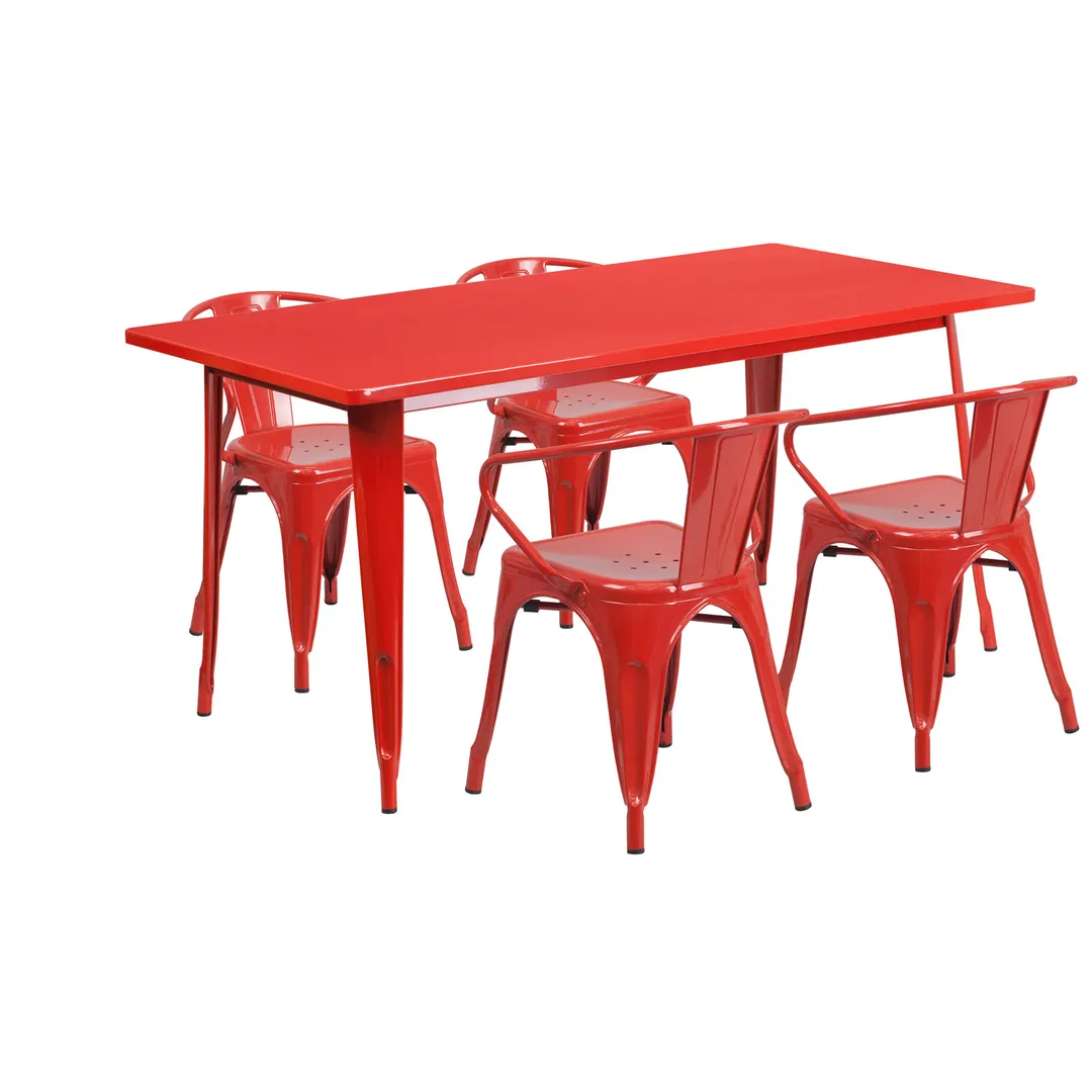 Flash Furniture ET-CT005-4-70-RED-GG 63" Rectangular Table Set with 4 Chairs, Red Powder Coat Finish, Galvanized Steel