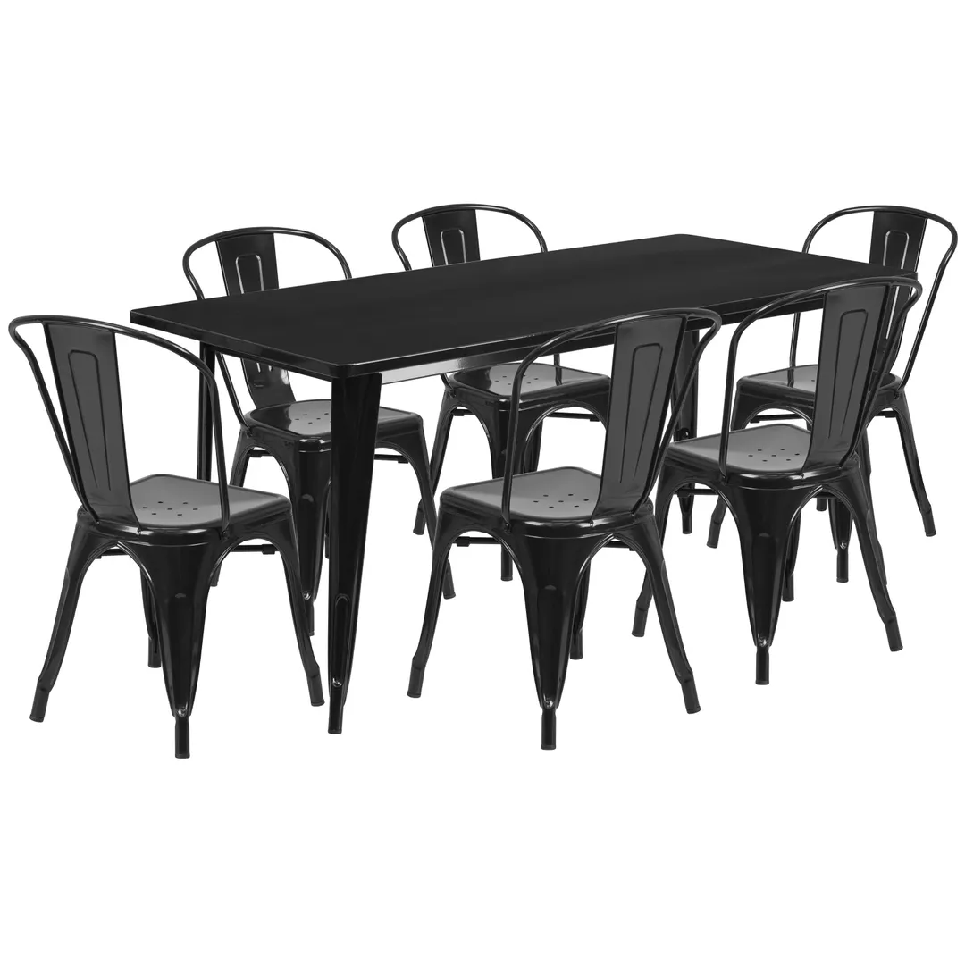 Flash Furniture ET-CT005-6-30-BK-GG 6-Piece Black Outdoor Table Set with Galvanized Steel Chairs