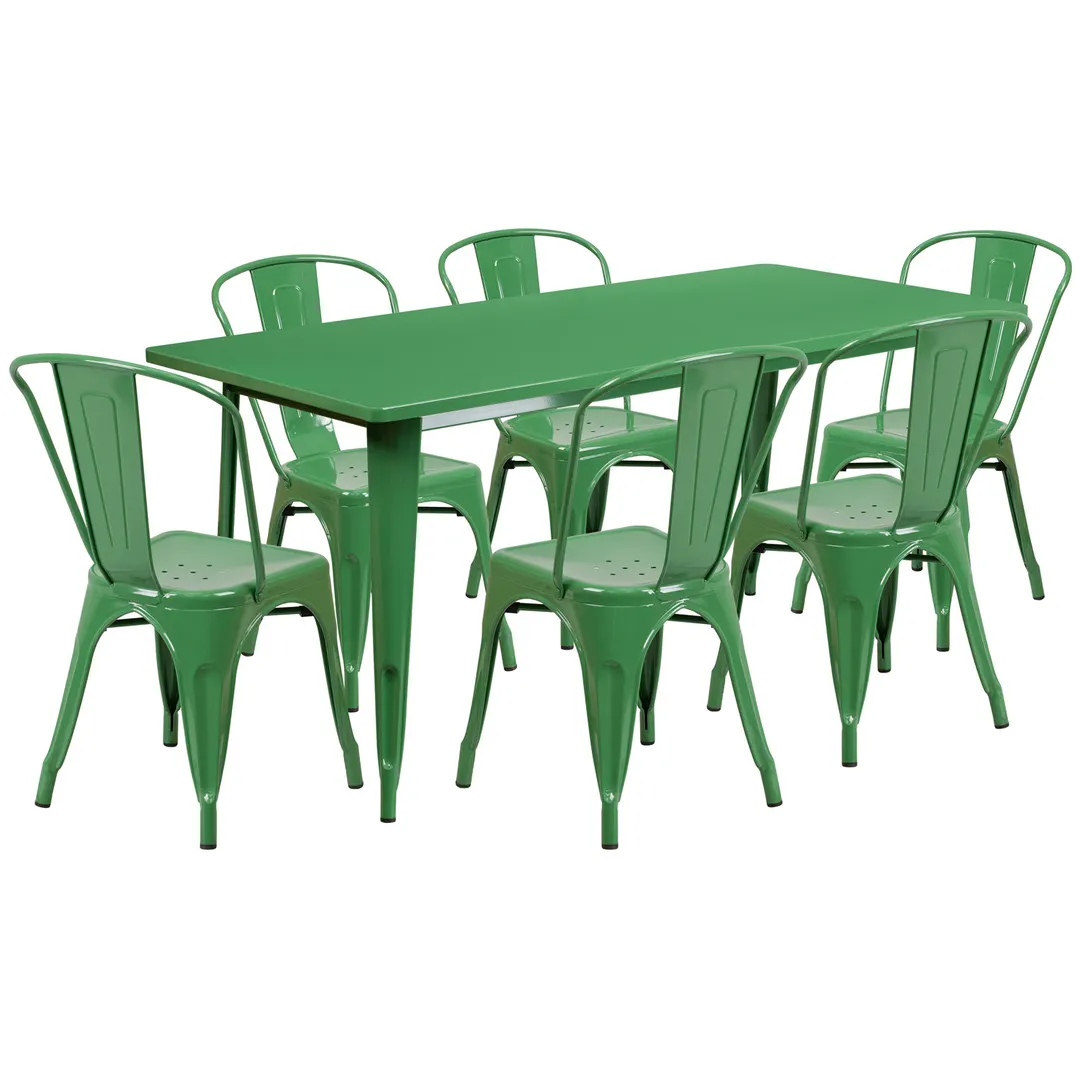 Flash Furniture ET-CT005-6-30-GN-GG 63" Rectangular Outdoor Table Set with 6 Green Chairs