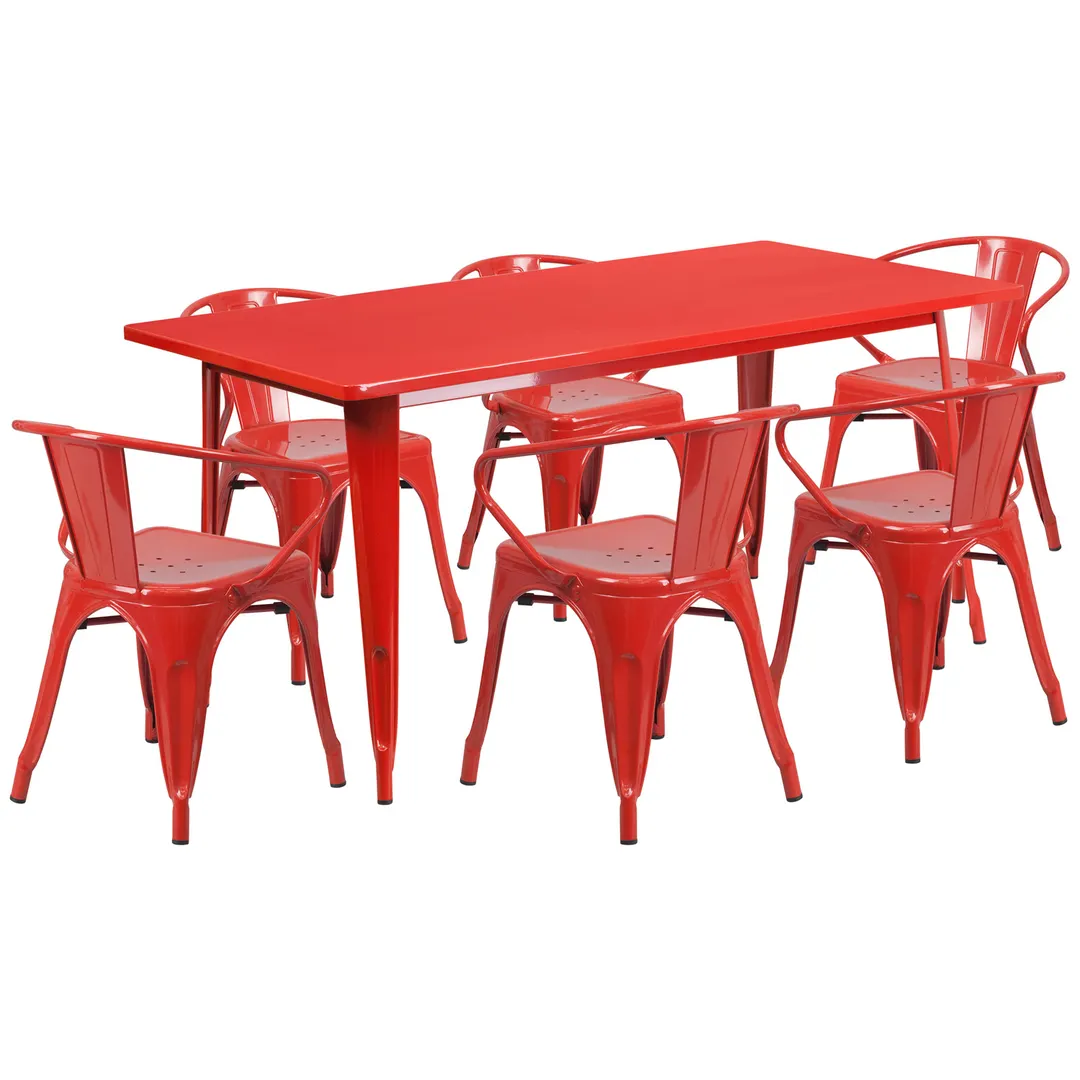 Flash Furniture ET-CT005-6-70-RED-GG 63" Rectangular Outdoor Table Set with 6 Red Chairs
