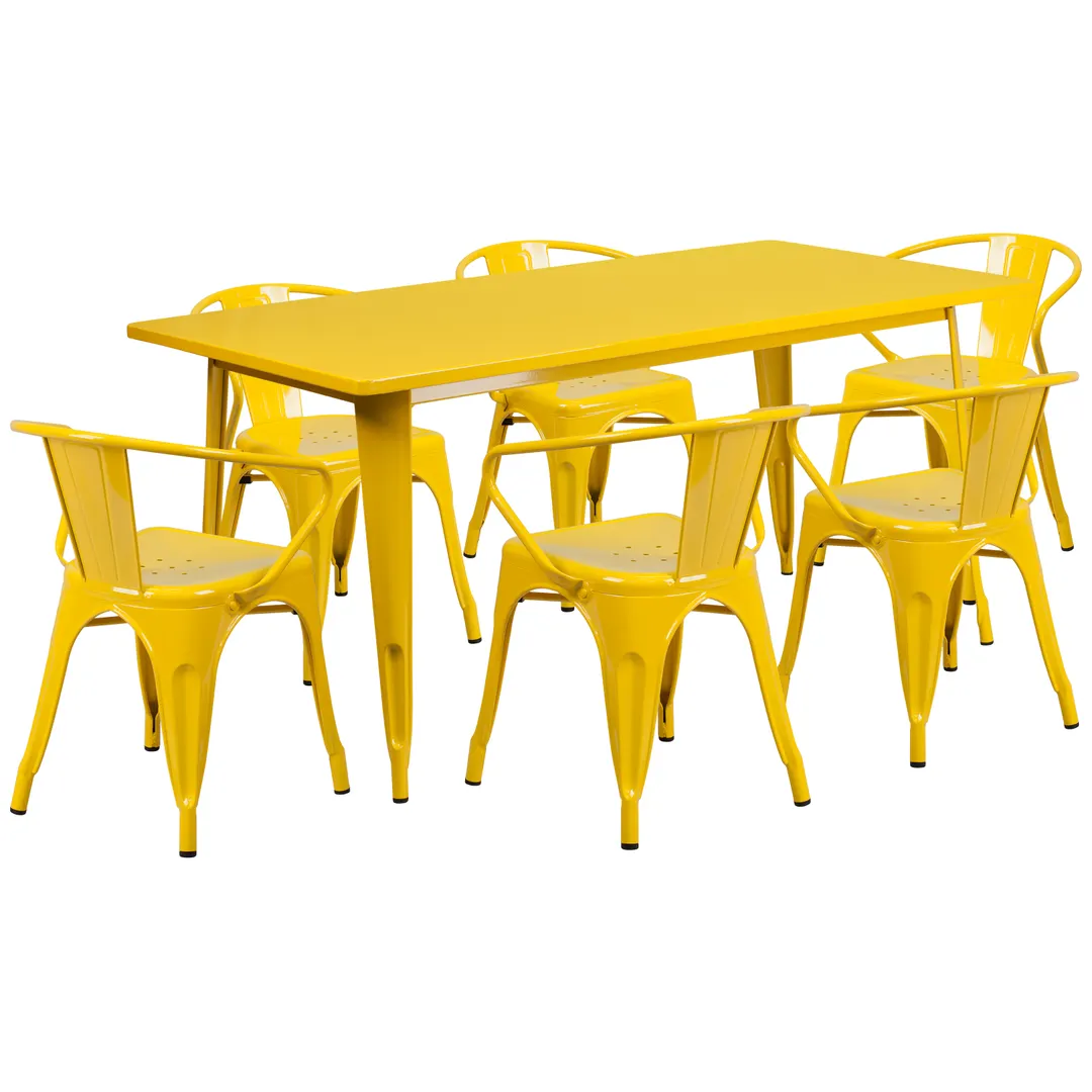 Flash Furniture ET-CT005-6-70-YL-GG 63" Rectangular Table & 6 Chair Set, Yellow, Galvanized Steel, Powder Coat Finish