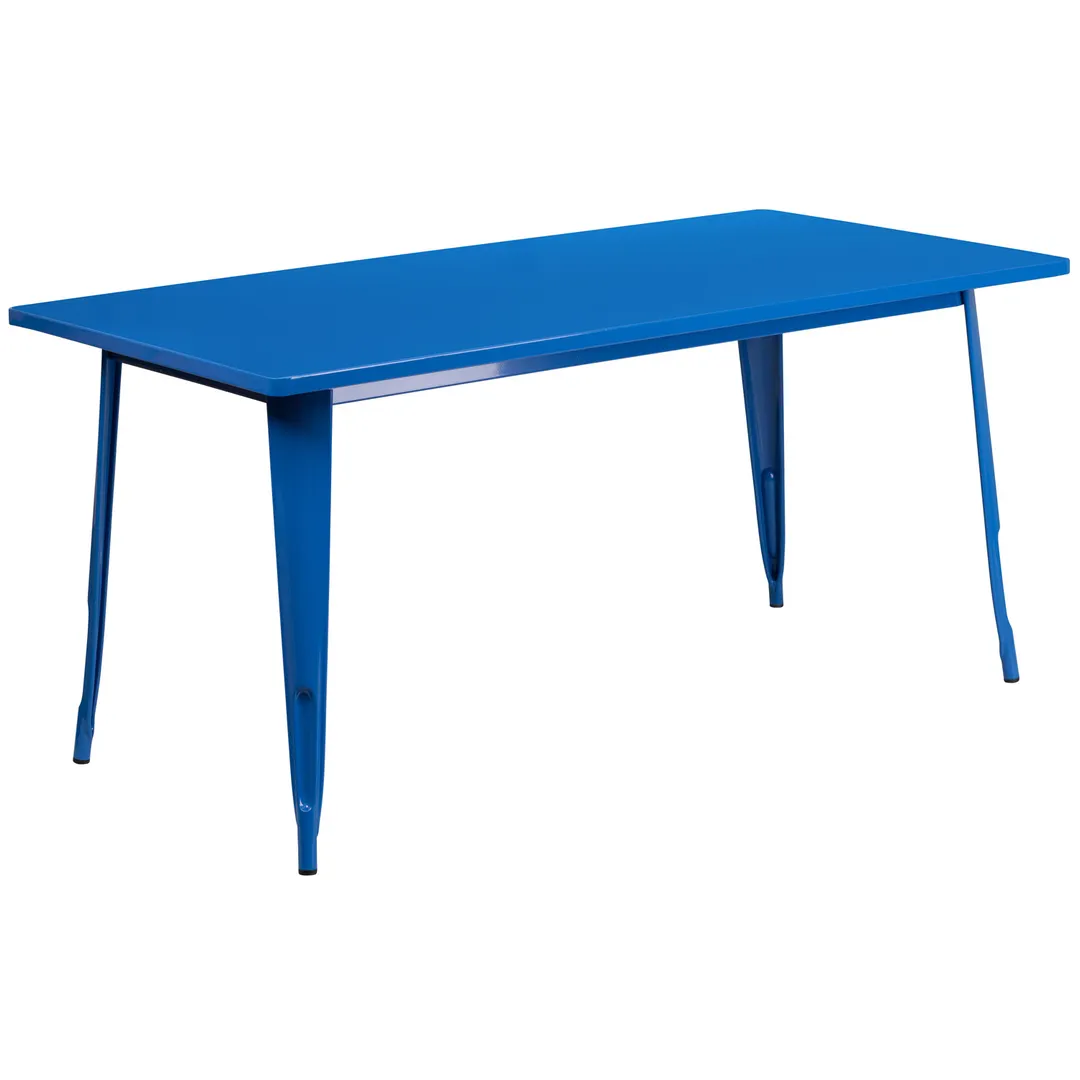 Flash Furniture ET-CT005-BL-GG 63" Rectangular Dining Table, Blue, Galvanized Steel, Powder Coat Finish
