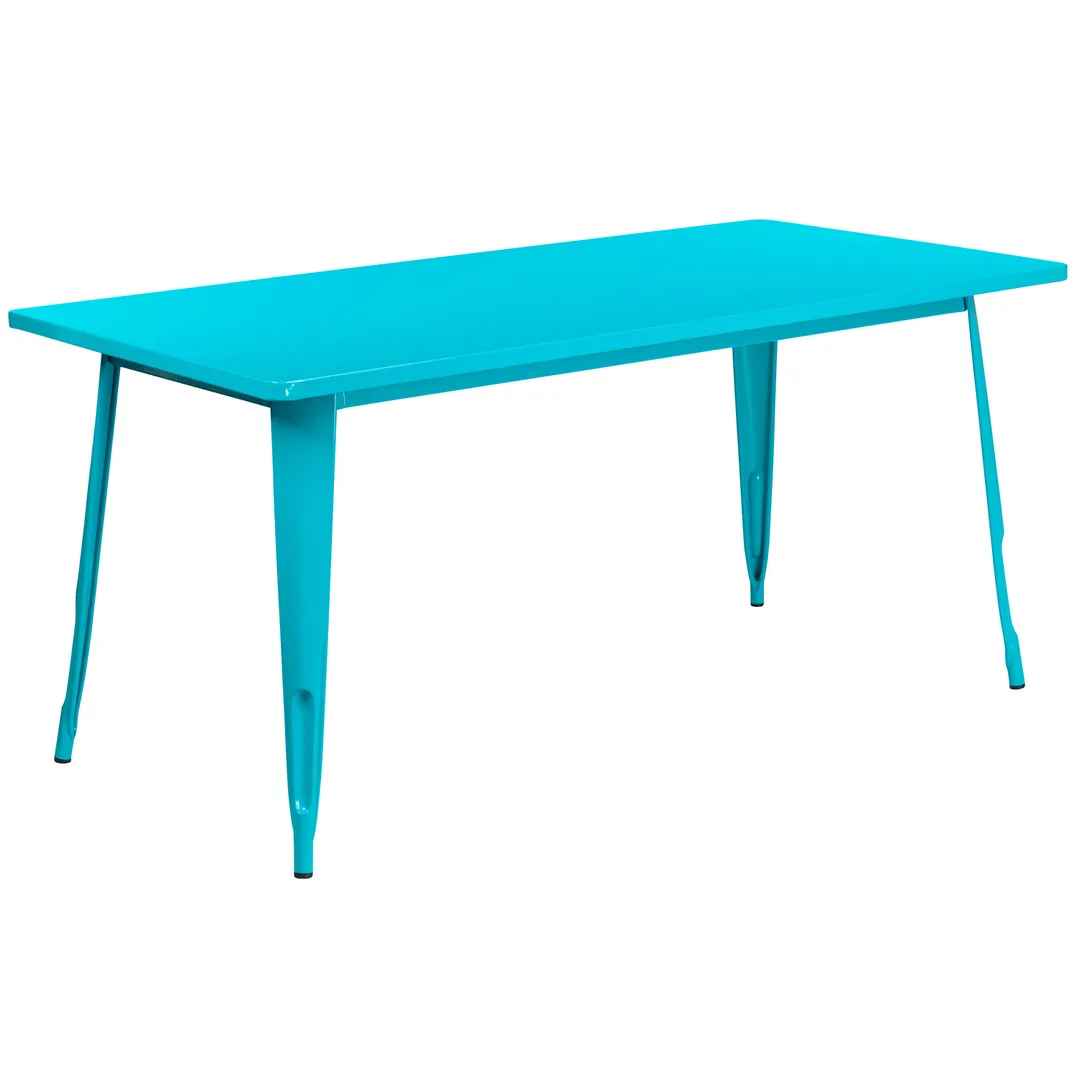 Flash Furniture ET-CT005-CB-GG 63" Rectangular Dining Table, 29-1/2"H, Galvanized Steel, Crystal Teal/Blue Powder Coat Finish