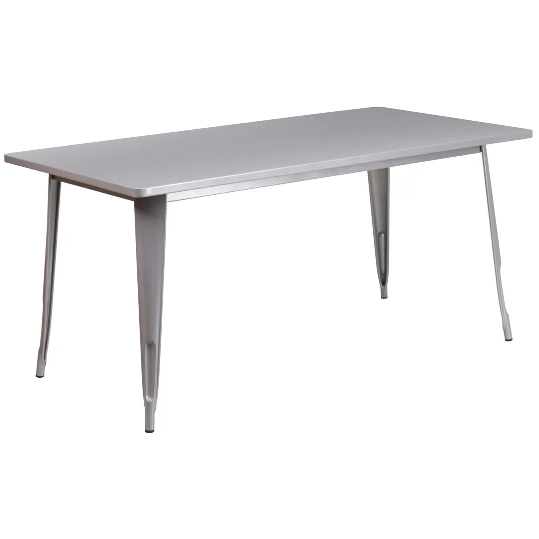 Flash Furniture ET-CT005-SIL-GG 63" Rectangular Dining Table, Silver, Galvanized Steel, Powder Coat Finish
