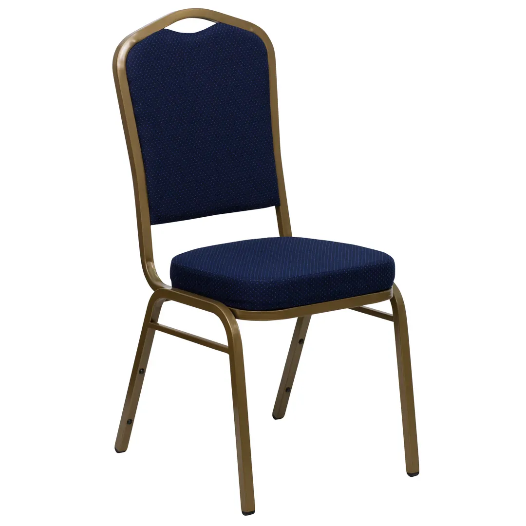 Flash Furniture FD-C01-ALLGOLD-2056-GG Hercules Series Navy Blue Stackable Banquet Chair, 500 lb, Upholstered Seat & Back, Gold Finish