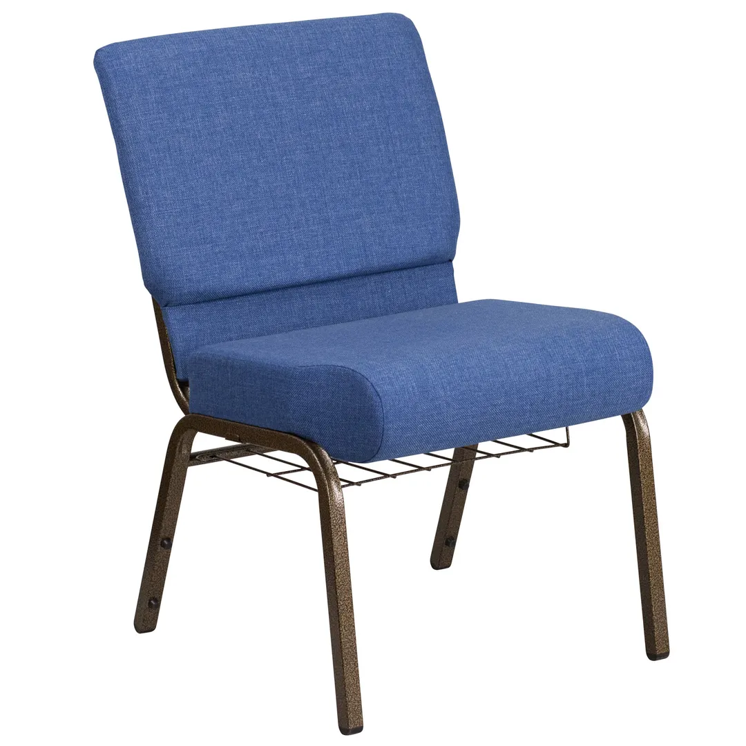 Flash Furniture FD-CH0221-4-GV-BLUE-BAS-GG Hercules Series Extra Wide Stacking Church Chair, 800 lb. weight capacity, blue fabric upholstery, 4" thick seat, gold vein finish