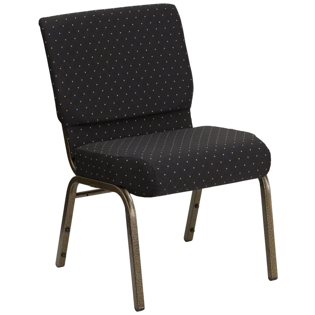 Flash Furniture FD-CH0221-4-GV-S0806-GG Hercules Series Extra Wide Stacking Church Chair, 800 lb, Dot Patterned Fabric, Gold Vein Finish, Book Pouch