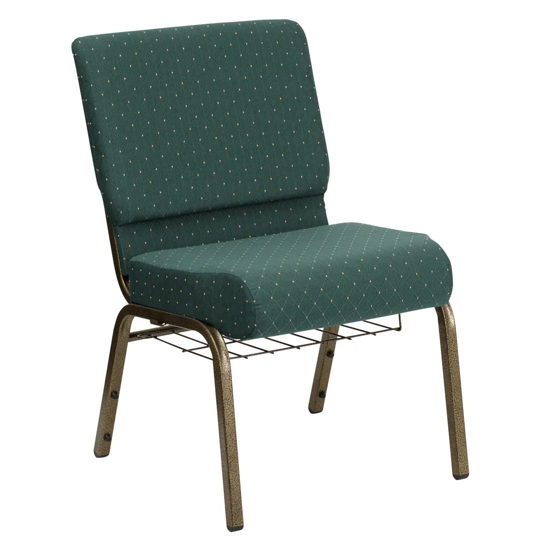 Flash Furniture FD-CH0221-4-GV-S0808-BAS-GG Hercules Series Extra Wide Stacking Church Chair, 800 lb, Hunter Green Fabric, Gold Vein Finish