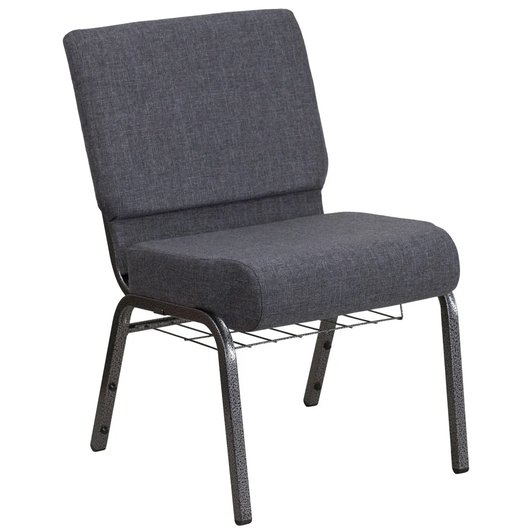 Flash Furniture FD-CH0221-4-SV-DKGY-BAS-GG Hercules Series Extra Wide Stacking Church Chair, 800 lb, Fabric Upholstery, Dark Gray