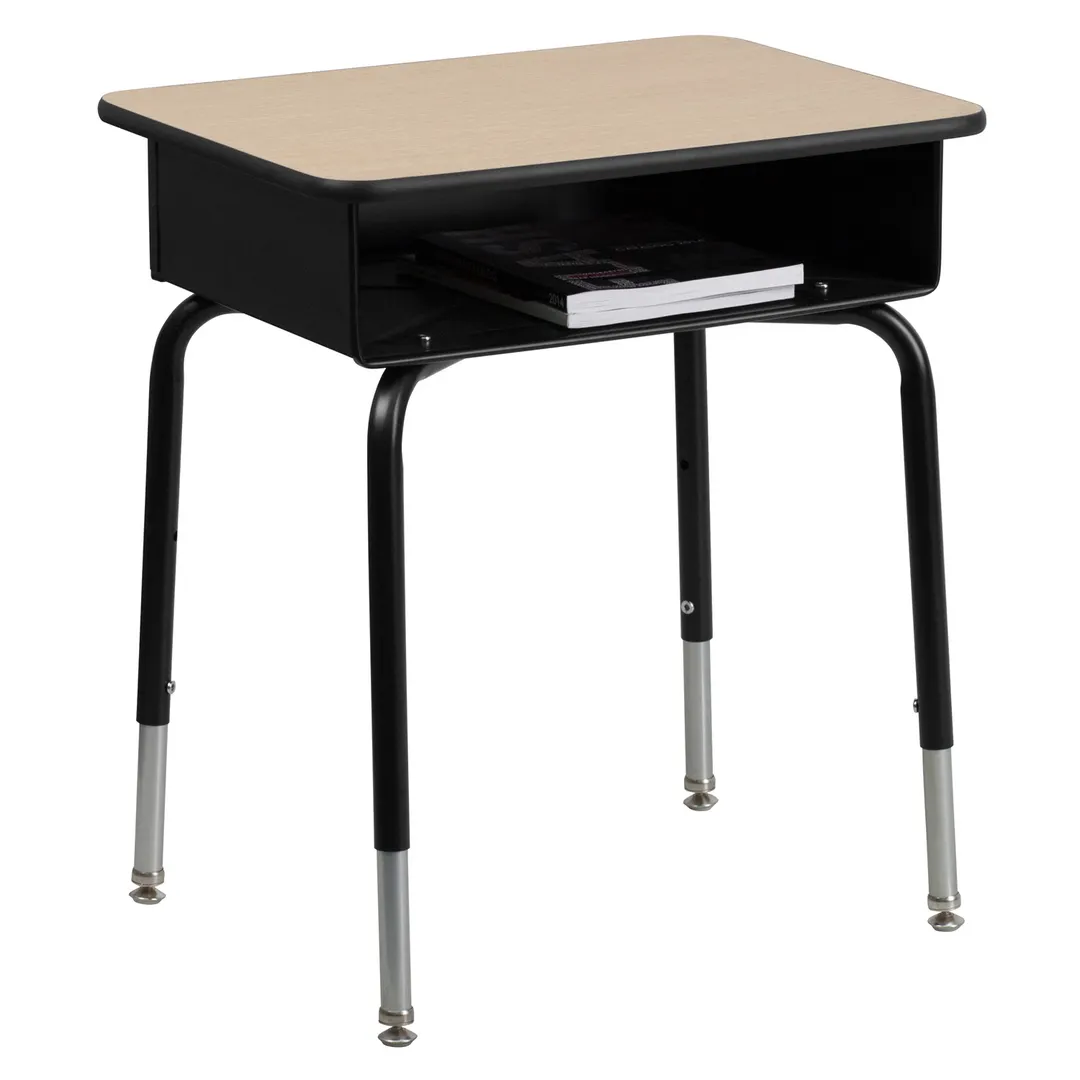 Flash Furniture FD-DESK-GG Student Desk with Open Front Metal Book Box, Natural Laminate Top