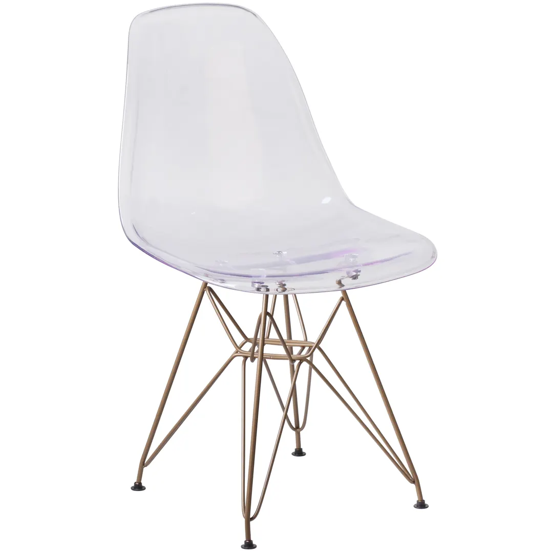 Flash Furniture FH-130-CPC1-GG Elon Series Ghost Accent Side Chair, Polypropylene Molded Back & Seat, Gold Metal Base