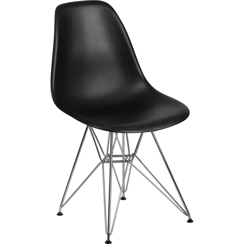 Flash Furniture FH-130-CPP1-BK-GG Elon Series Black Plastic Accent Side Chair with Chrome Base