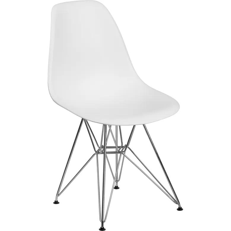 Flash Furniture FH-130-CPP1-WH-GG Elon Series White Plastic Accent Side Chair with Chrome Base