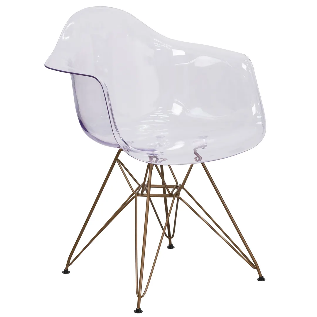 Flash Furniture FH-132-CPC1-GG Allure Series Arm Chair, Gold Frame, Polycarbonate, Contour Design, Waterfall Seat