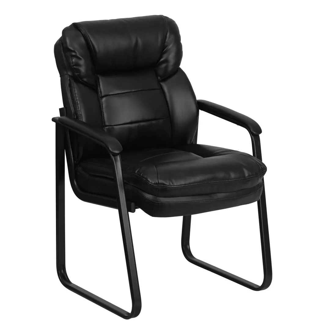 Flash Furniture GO-1156-BK-LEA-GG Executive Side Chair, 250 lb., LeatherSoft Upholstery, Black Metal Sled Base