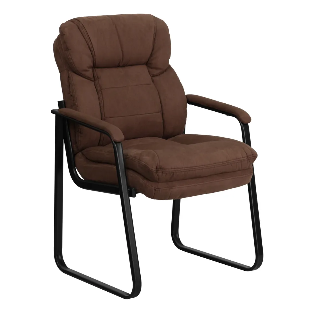 Flash Furniture GO-1156-BN-GG Executive Side Chair, 250 lb., Microfiber, Brown, Contoured Cushions, Black Sled Base