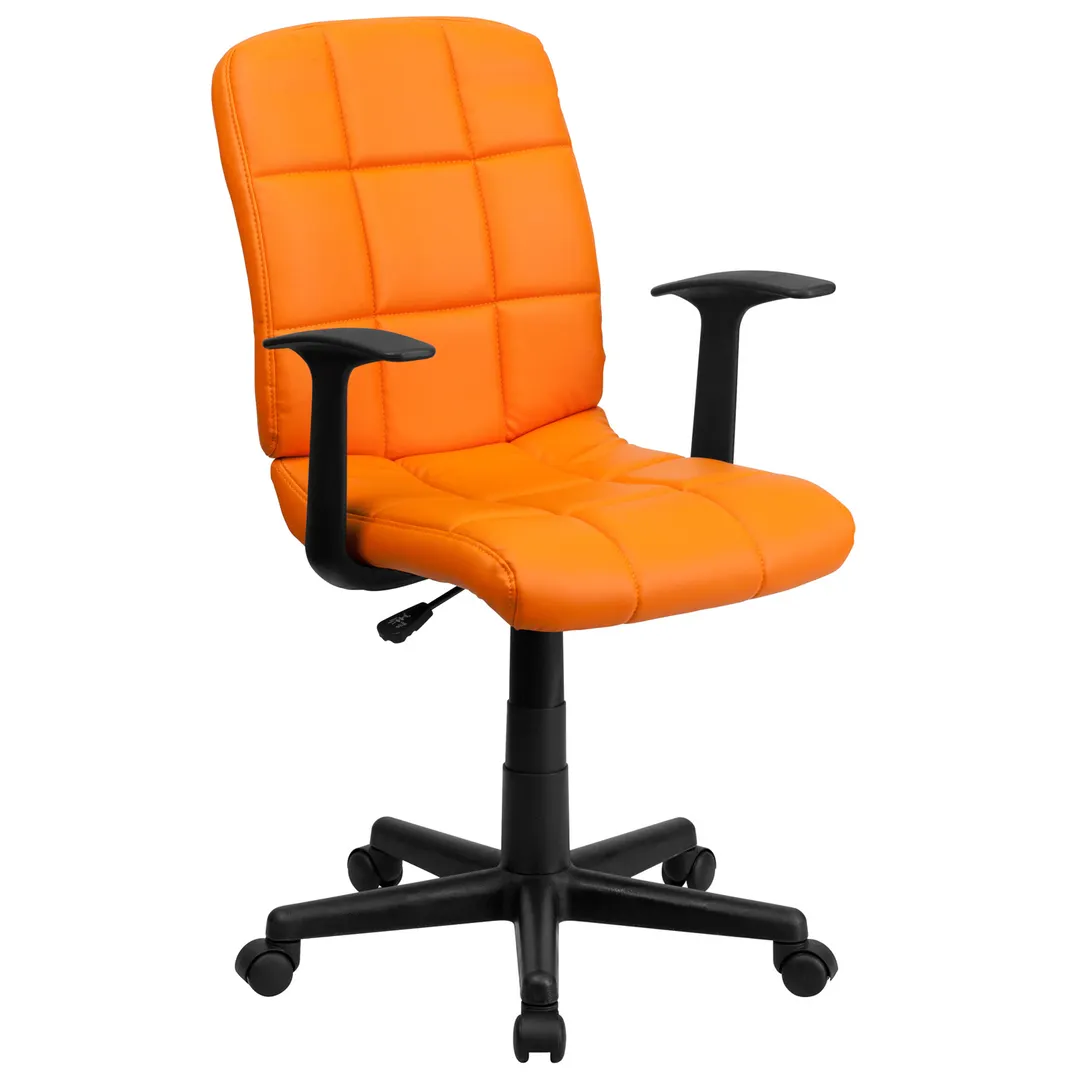 Flash Furniture GO-1691-1-ORG-A-GG Swivel Chair, 34"-38-3/4" Height, 250 lb, Orange Vinyl, Arms, Casters