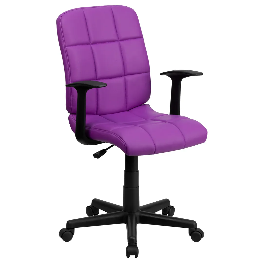 Flash Furniture GO-1691-1-PUR-A-GG Swivel Task Chair, Purple, 34"-38-3/4" , 250 lb, Nylon Arms Vinyl, Casters