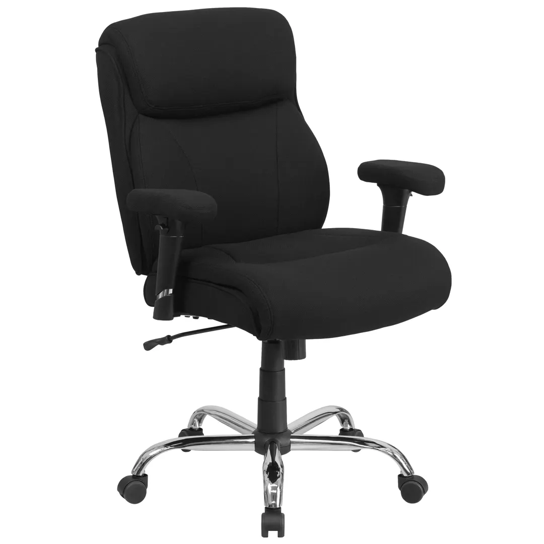 Flash Furniture GO-2031F-GG Hercules Chair, 400 lb, 39.5"-44" Height, Black Fabric, Chrome Base, Padded Arms