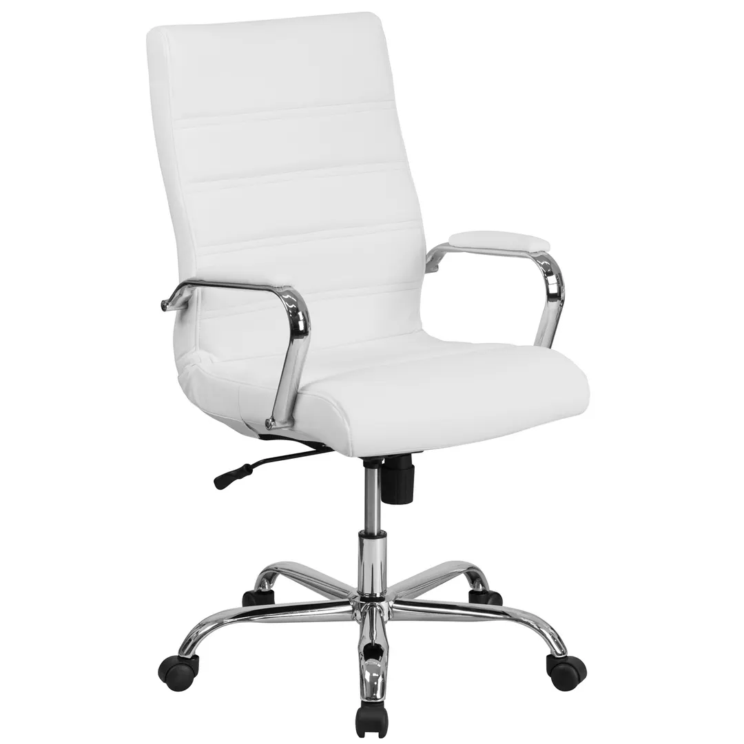 Flash Furniture GO-2286H-WH-GG Chair White Leather 39-¼"-43" Height 250 lb BackLumbar Tilt‑Lock Arm Casters