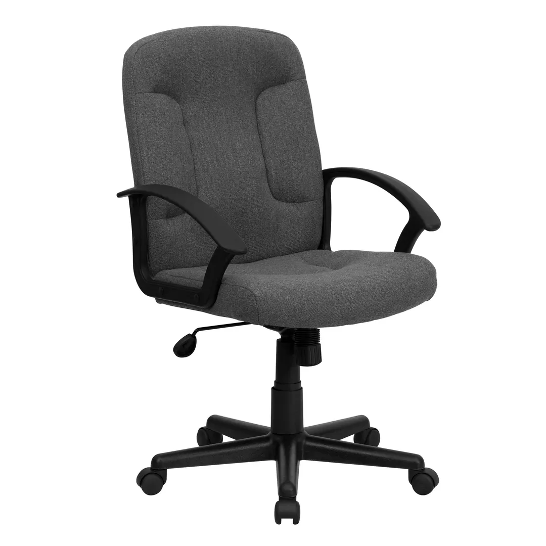 Flash Furniture GO-ST-6-GY-GG Swivel Chair, Gray Fabric, 36¼"-40½", 250 lb, Arms, Tilt-Lock, Base with Casters