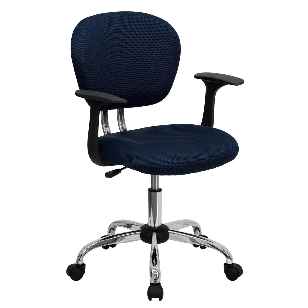 Flash Furniture H-2376-F-NAVY-ARMS-GG Swivel Task Chair, Nylon Arms, Adjustable, 250 lb, Chrome Base, Navy