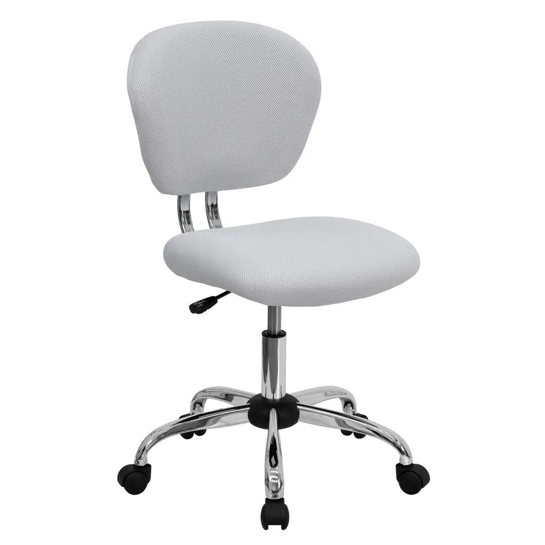 Flash Furniture H-2376-F-WHT-GG Swivel Task Chair, White Mesh Armless, 250 lb, Chrome Base Casters