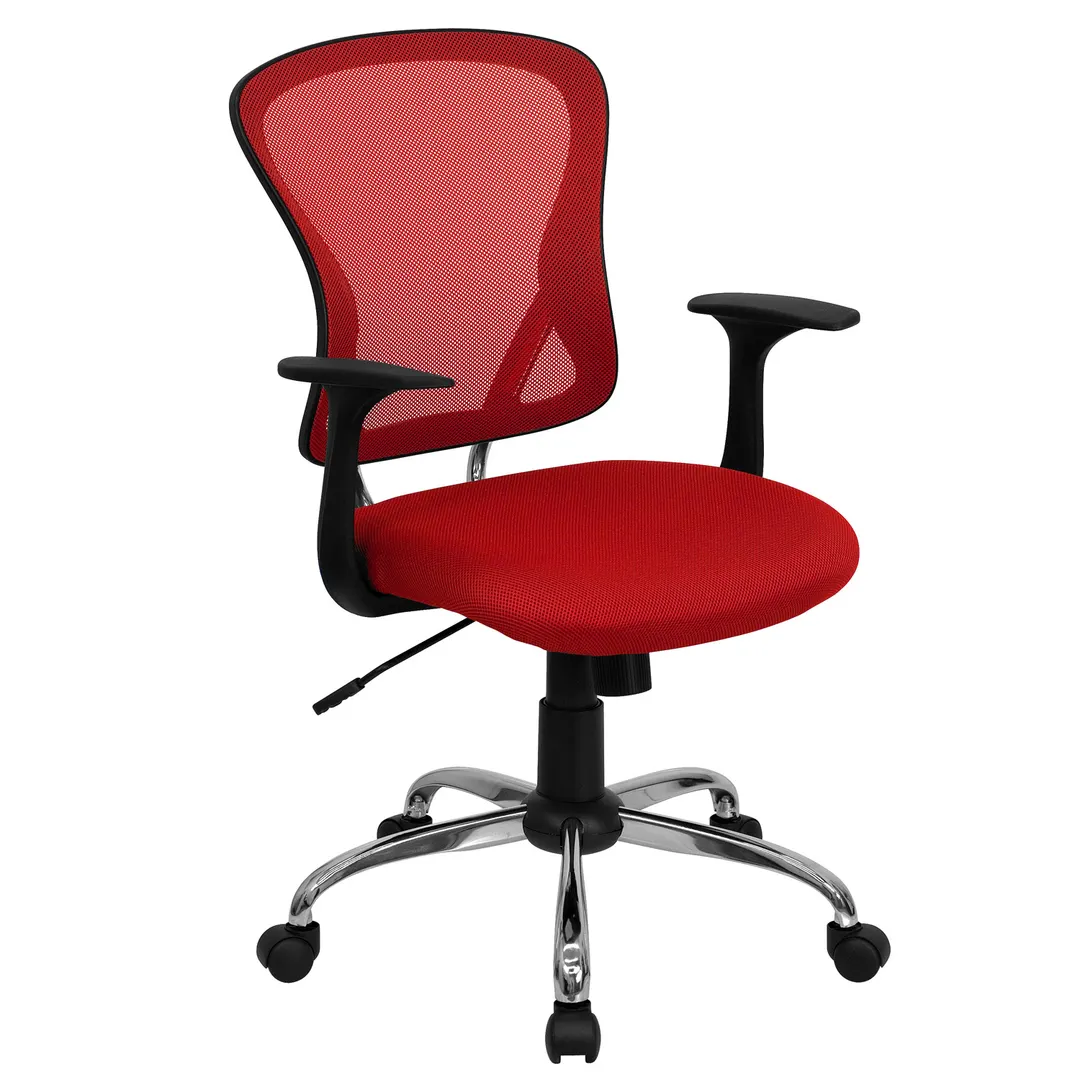 Flash Furniture H-8369F-RED-GG Swivel Chair, Red Mesh, 250 lb, 36‑40 in, Lumbar, Nylon Arms, Tilt Lock Casters