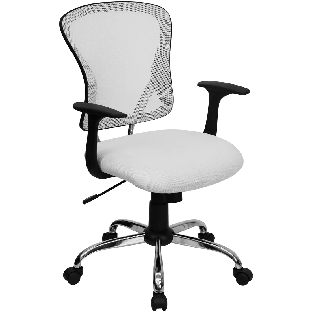 Flash Furniture H-8369F-WHT-GG Office Chair, White Mesh Back&Seat, 36‑40″ Height, 250 lb, Arms, Base, Casters