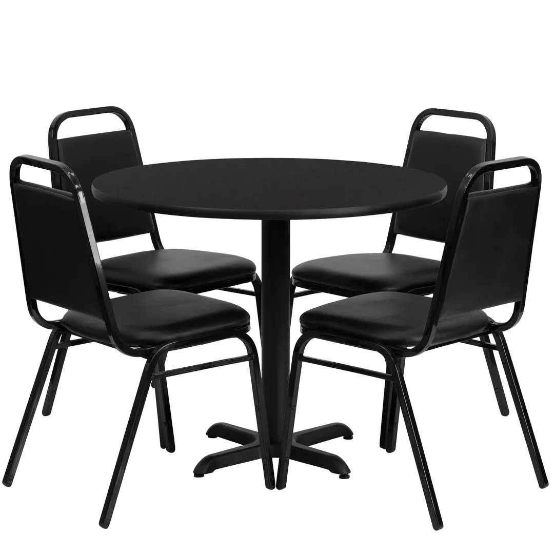 Flash Furniture HDBF1001-GG 36" Round Table & 4 Banquet Chairs Set, Black Finish, 500 lb Capacity