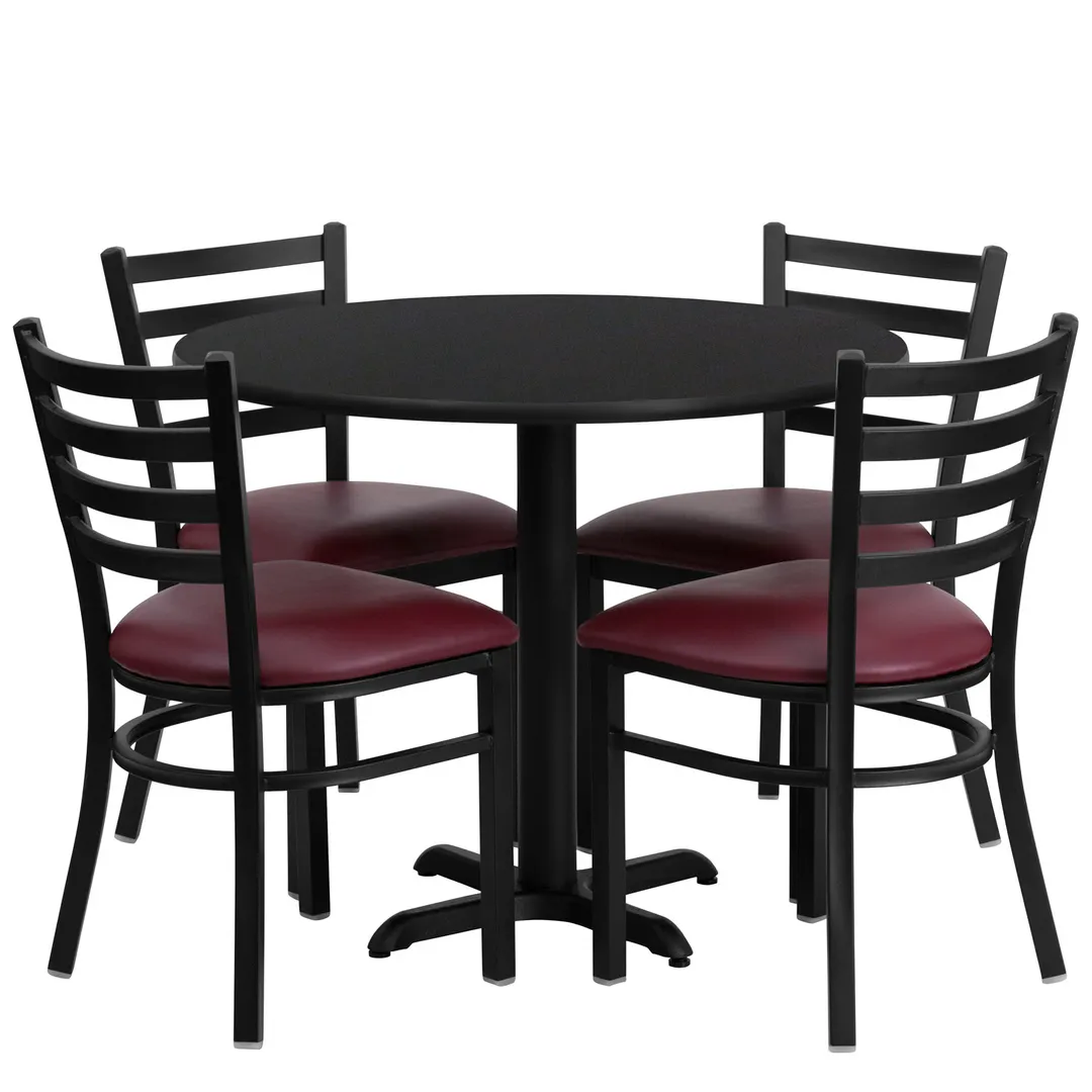 Flash Furniture HDBF1005-GG 36" Round Table & 4 Chair Set, Black Laminate, Burgundy Vinyl, 30"H